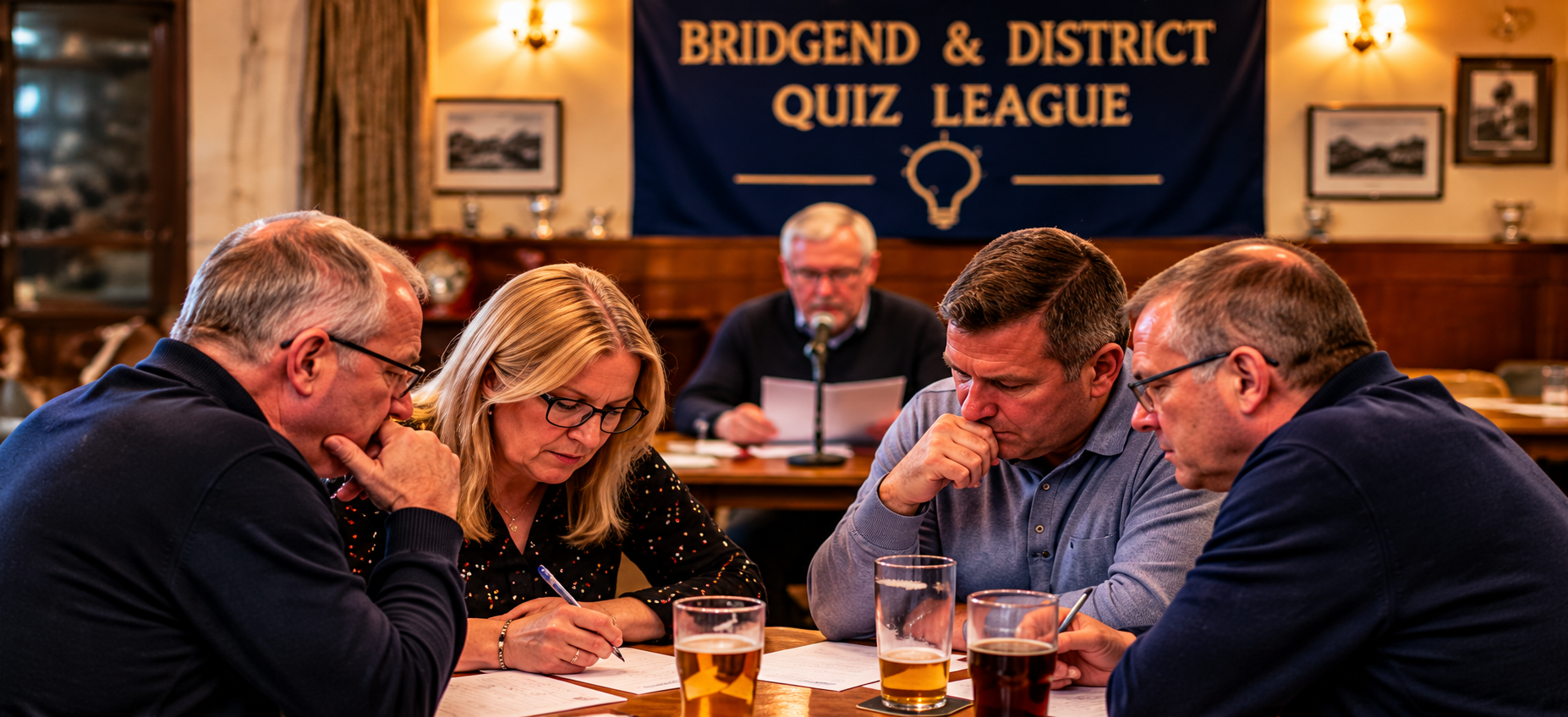 Quiz teams taking part in a league match at a pub or club
